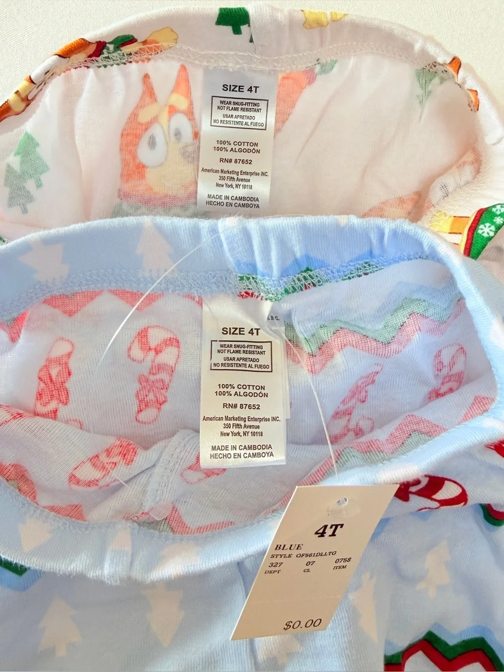 Bluey Bingo Christmas Pajamas 4T 4 Piece Cotton Set NWT